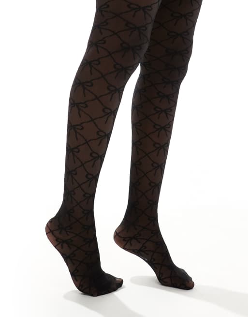ASOS DESIGN – Svarta tights med monogram och rosetter, 3 av 4