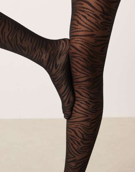ASOS DESIGN – Svarta tights med zebramönster, 2 av 3