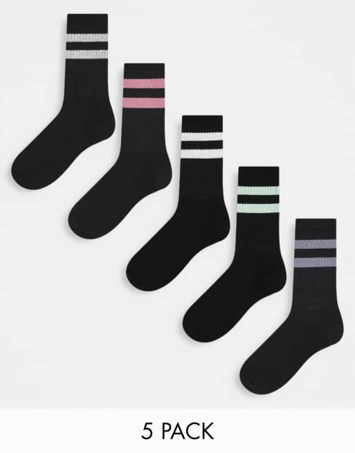 ASOS DESIGN – Svarta träningsstrumpor med ränder, 5-pack