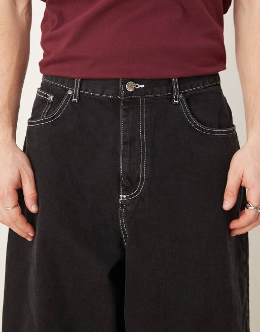 ASOS DESIGN – Svarta, tvättade, baggy jeans i oversize med kontrastsömmar , 5 av 5