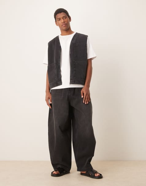 ASOS DESIGN – Svarta, tvättade, baggy jeans i oversize med veck, del av set - view 1