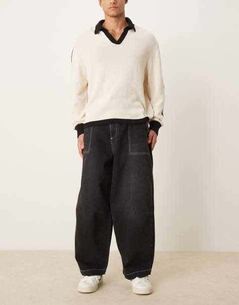 ASOS DESIGN – Svarta, tvättade, baggy jeans med ballongben - view 1