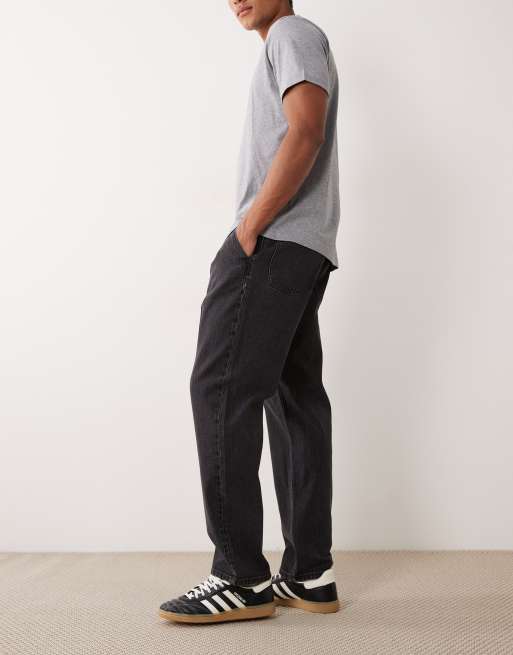 ASOS DESIGN – Svarta, tvättade, raka jeans med kritstrecksränder, 3 av 5