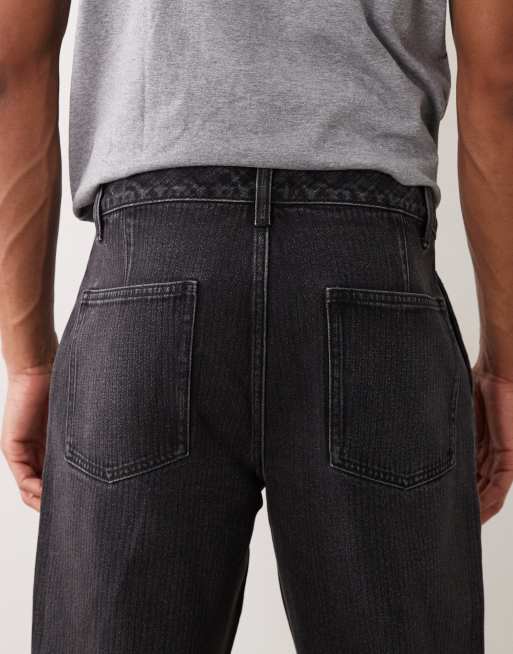 ASOS DESIGN – Svarta, tvättade, raka jeans med kritstrecksränder, 4 av 5