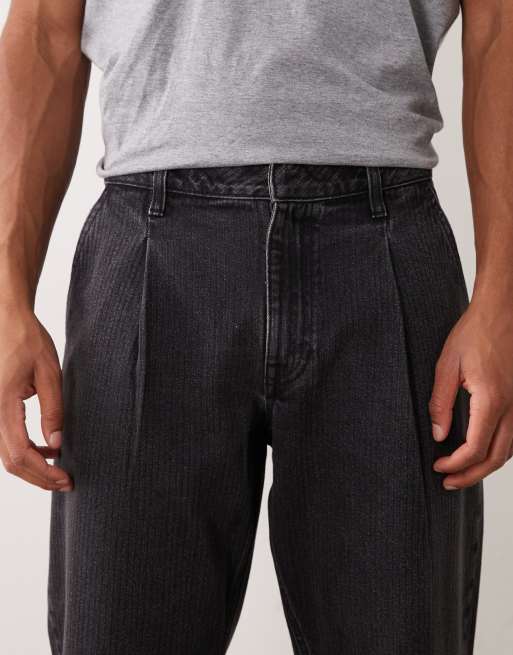 ASOS DESIGN – Svarta, tvättade, raka jeans med kritstrecksränder, 5 av 5
