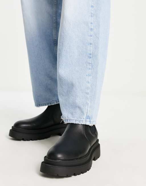 ASOS DESIGN – Svarta vadhöga chelseaboots i läderimitation med grov sula, 4 av 4