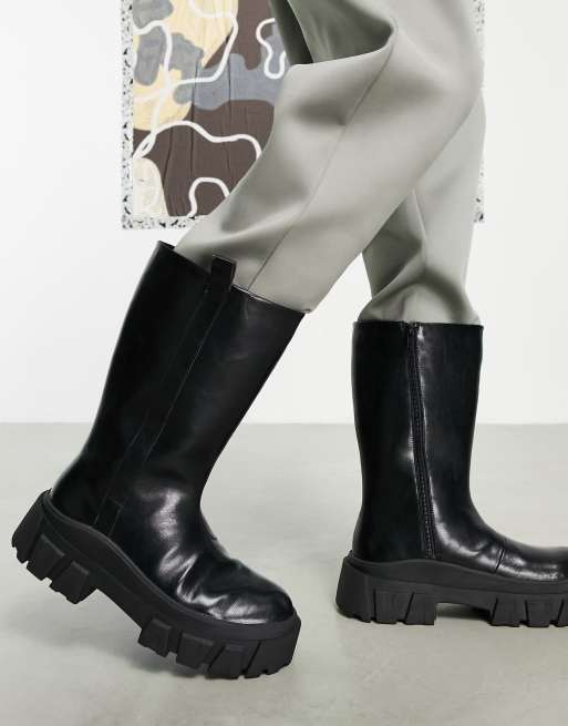 ASOS DESIGN – Svarta vadhöga chelseaboots i läderimitation med grov sula, 3 av 4