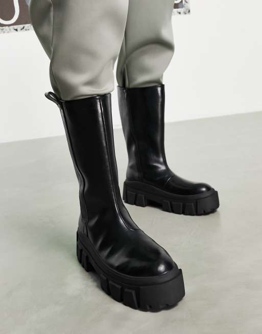 ASOS DESIGN – Svarta vadhöga chelseaboots i läderimitation med grov sula, 4 av 4