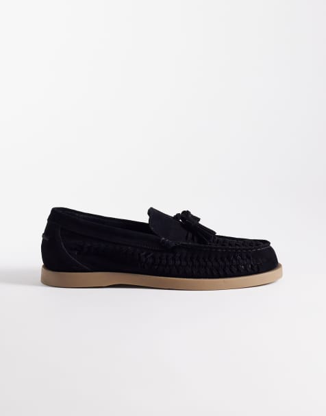 ASOS DESIGN – Svarta, vävda loafers i mocka med tofsar - view 1
