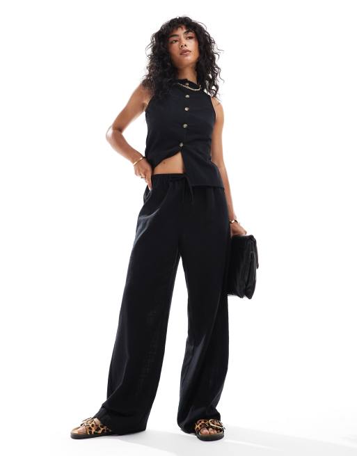 ASOS DESIGN – Svarta vida byxor i linnestil, del av set