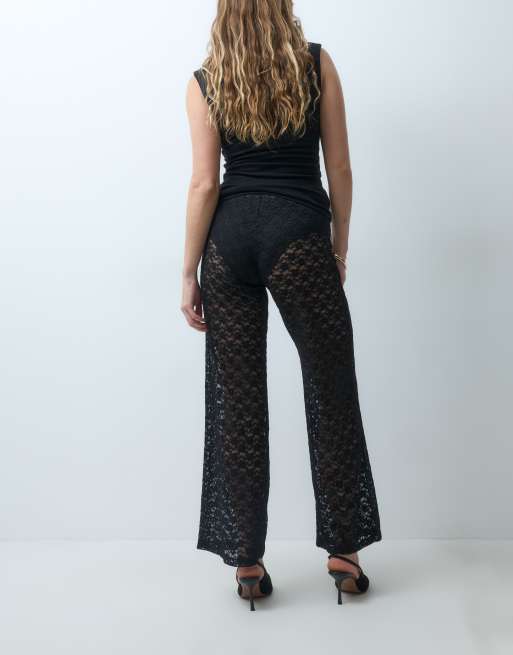 ASOS DESIGN – Svarta, vida byxor i skir spets, 3 av 5