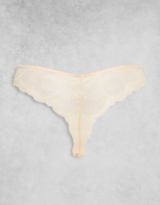 ASOS DESIGN – Svarta, vita och beige stringtrosor i spets utan synlig troskant, 3-pack