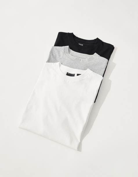 ASOS DESIGN – Svarta, vita och gråmelerade, enkla t-shirts i oversize med rund halsringning, 3-pack - view 1