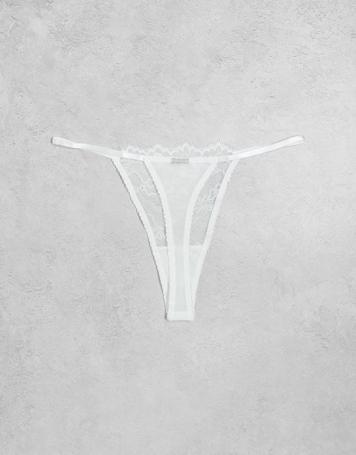 ASOS DESIGN – Svarta, vita och rosa stringtrosor i spets med tangasidor, 3-pack, 3 av 3