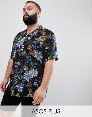 ASOS DESIGN – Svartblommig skjorta med vanlig passform och platt krage