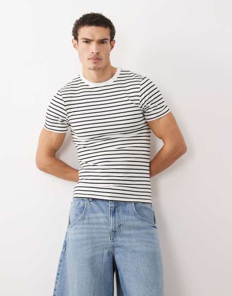 ASOS DESIGN – Svartrandig, kraftig t-shirt i muscle fit - view 1