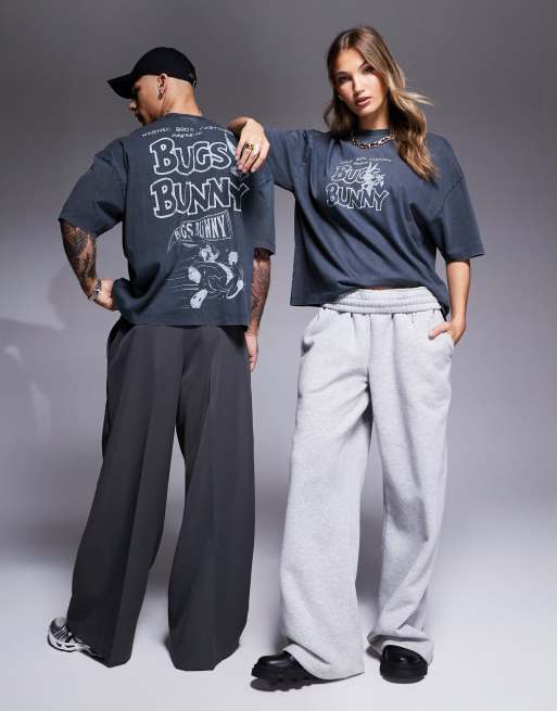 ASOS DESIGN – Svarttvättad huvtröja i unisex-modell och oversize med licensierat Looney Tunes Snurre Sprätt-tryck