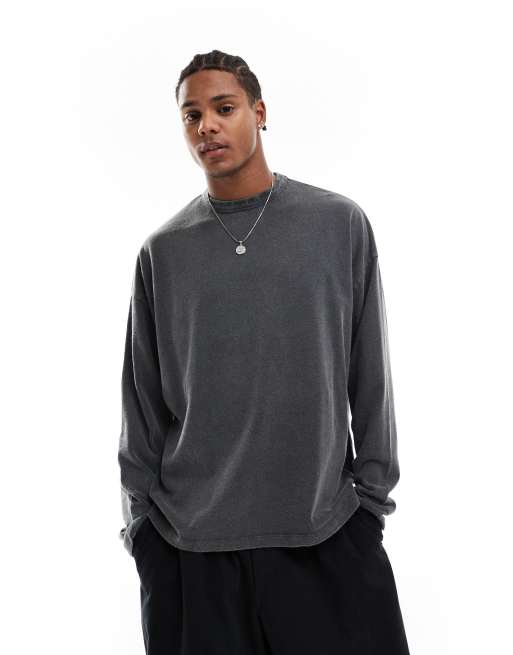 ASOS DESIGN – Svarttvättad, långärmad t-shirt i oversize med basketbolltryck baktill, 4 av 4