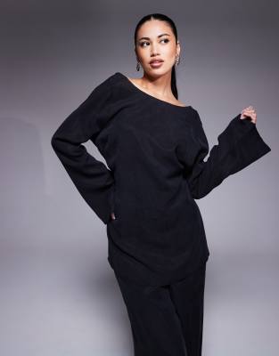 ASOS DESIGN – Svarttvättad, mjuk topp med långa ärmar, del av set - view 1