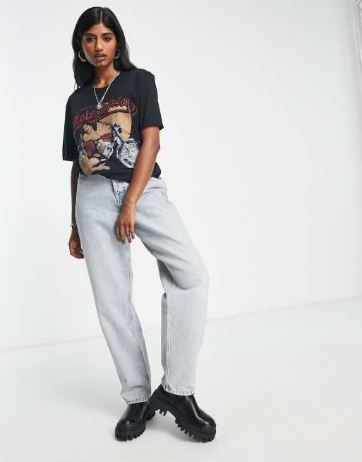 ASOS DESIGN – Svarttvättad oversized t-shirt med motorcykeltryck, 2 av 4