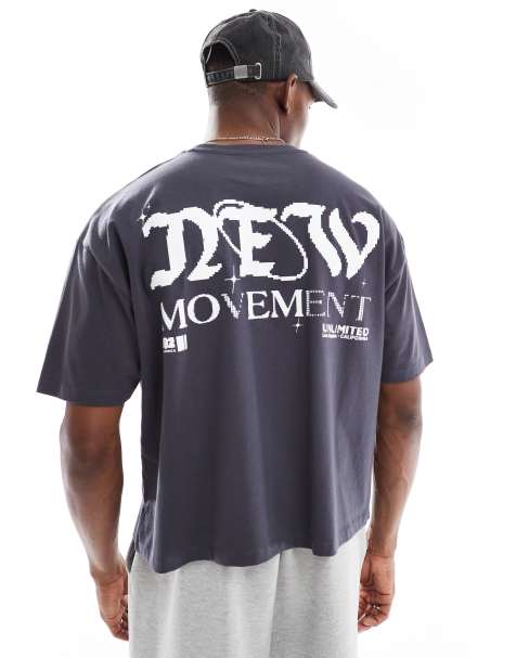 ASOS DESIGN – Svarttvättad t-shirt i oversize med boxig passform och tryck - view 1