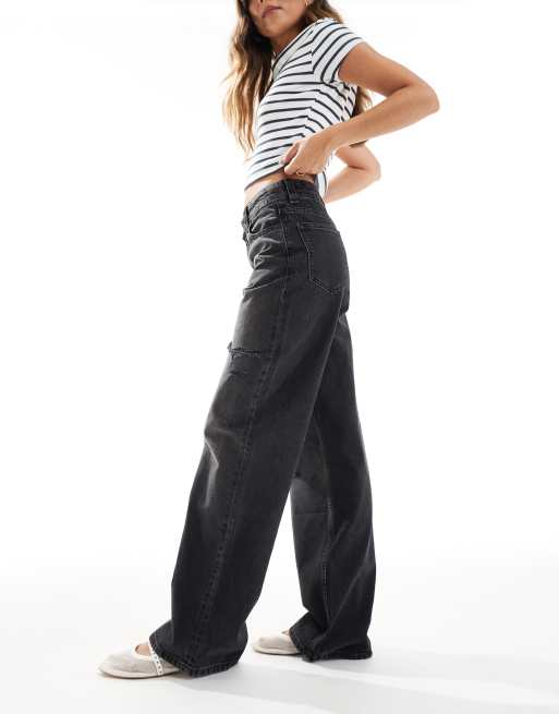 ASOS DESIGN – Svarttvättade dad jeans med vida ben och revor, 3 av 5