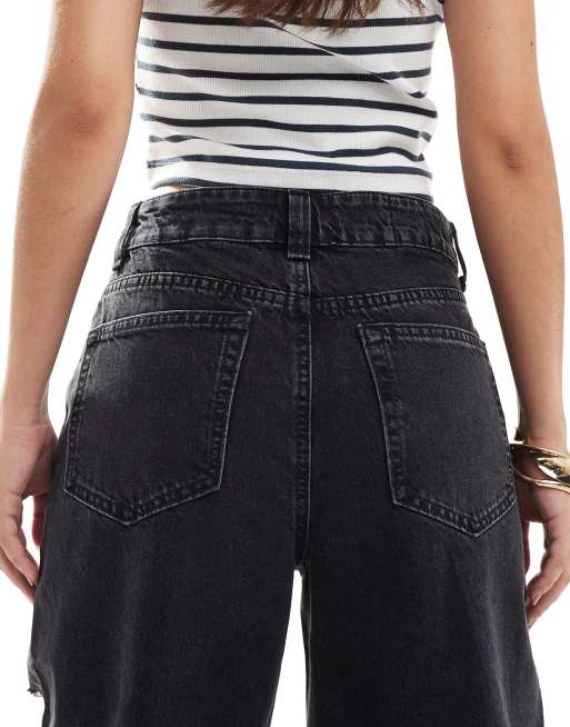 ASOS DESIGN – Svarttvättade dad jeans med vida ben och revor, 4 av 5
