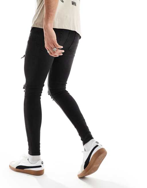 ASOS DESIGN – Svarttvättade spray on-jeans med powerstretch och revor, 2 av 5