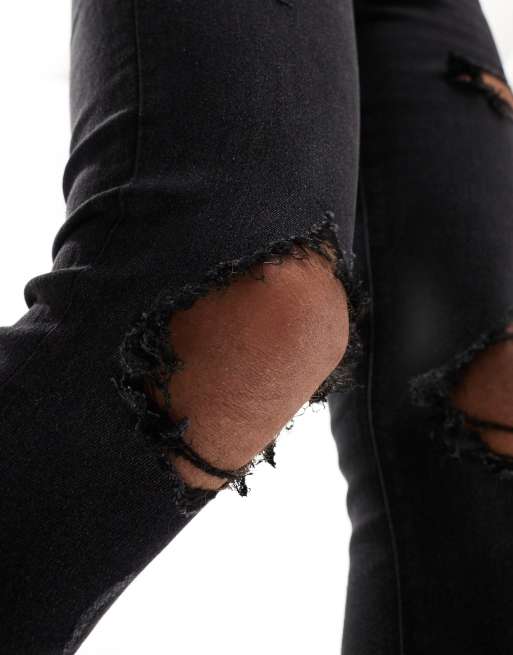 ASOS DESIGN – Svarttvättade spray on-jeans med powerstretch och revor, 3 av 5