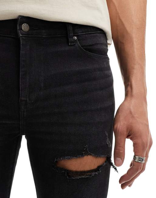 ASOS DESIGN – Svarttvättade spray on-jeans med powerstretch och revor, 5 av 5