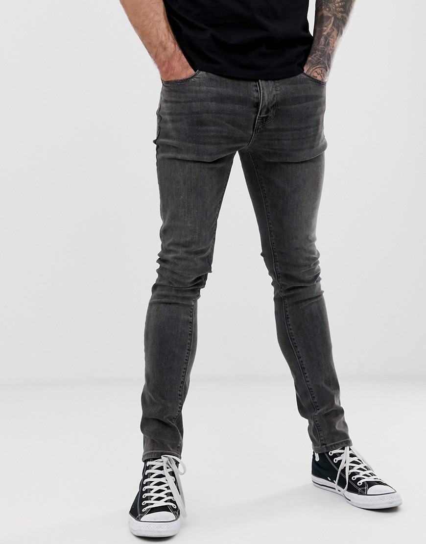 ASOS DESIGN Svarttvättade superskinny jeans-Grå