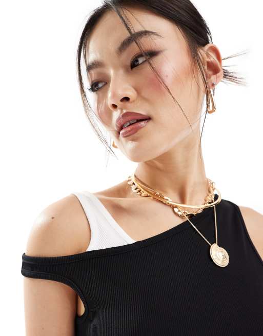 ASOS DESIGN – Svartvit midiklänning med sänkt axelsöm och poplinkjol, 2 av 4