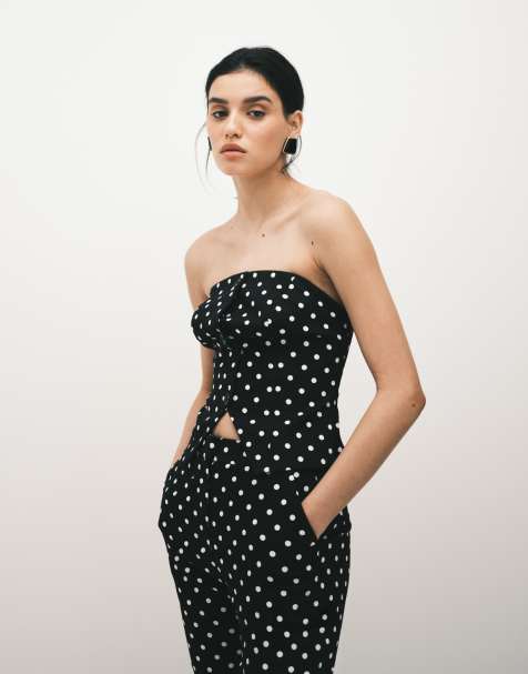 ASOS DESIGN – Svartvit, prickig, figursydd bandeau-topp - view 1