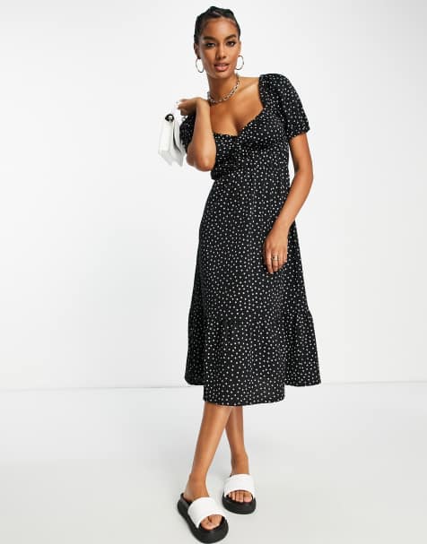 ASOS DESIGN – Svartvit, prickig, strukturerad midiklänning - view 1
