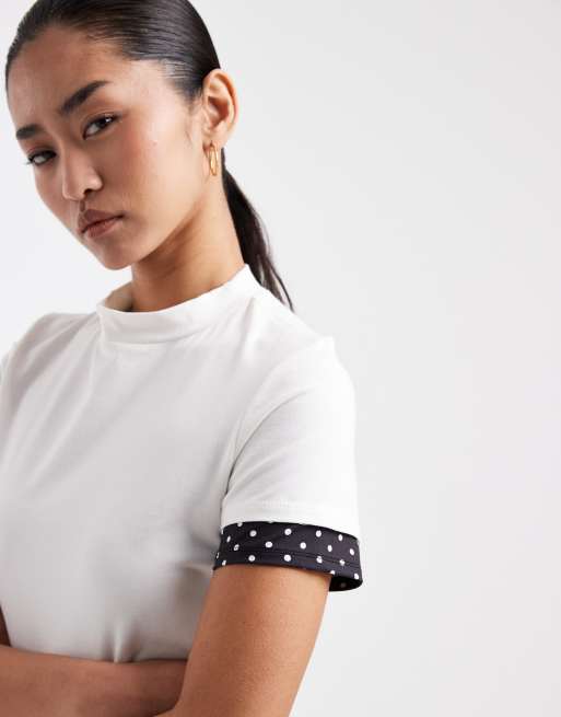 ASOS DESIGN – Svartvit, prickig topp i två lager med korta ärmar, 3 av 4