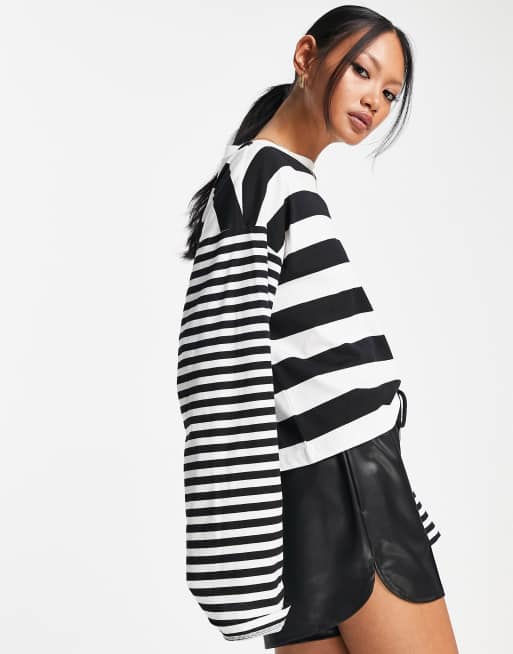 ASOS DESIGN – Svartvit randig t-shirt med långa, vida ärmar, 3 av 4
