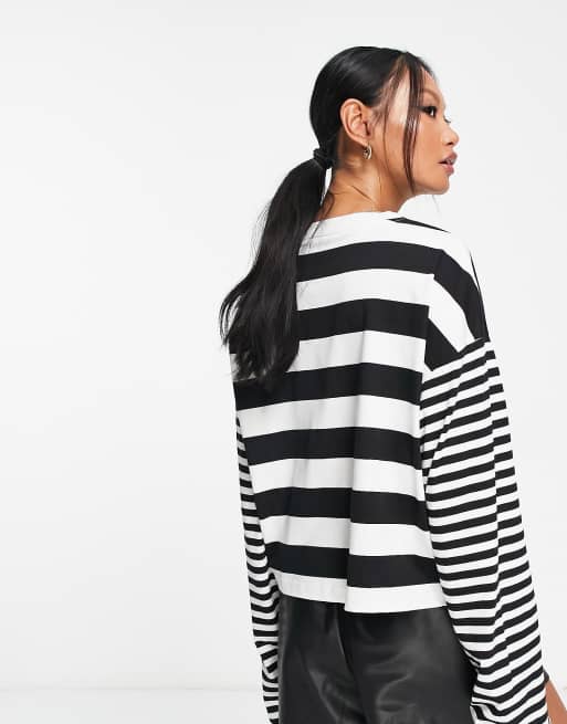 ASOS DESIGN – Svartvit randig t-shirt med långa, vida ärmar, 4 av 4