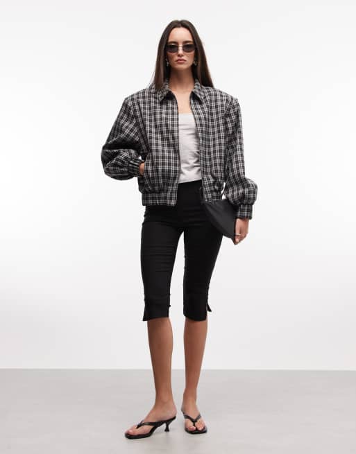 ASOS DESIGN – Svartvit, rutig bomberjacka med skarpa axlar och dragkedja, 2 av 4