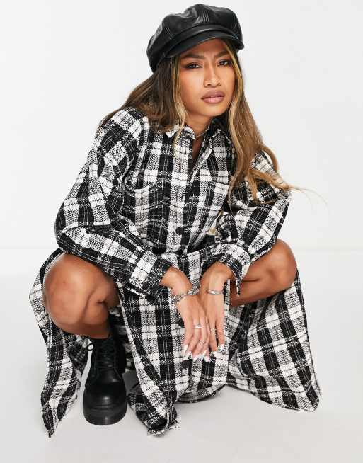 ASOS DESIGN – Svartvit, rutig skjortklänning i bouclé och minilängd, 3 av 4