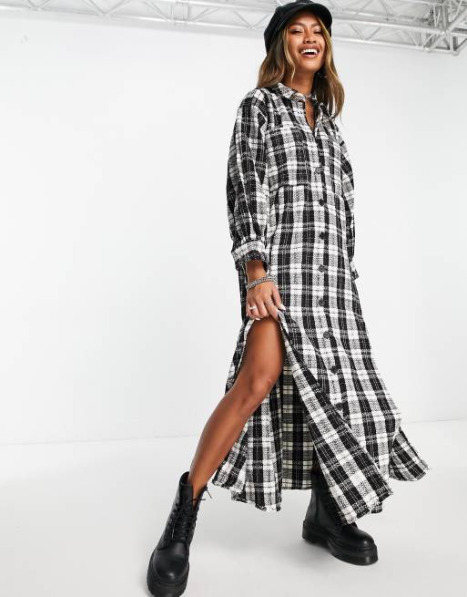 ASOS DESIGN – Svartvit, rutig skjortklänning i bouclé och minilängd, 4 av 4