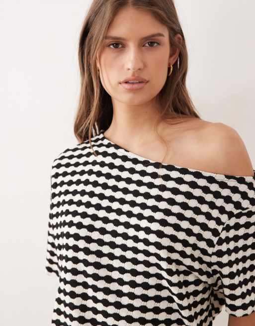 ASOS DESIGN – Svartvit, rutig, virkad topp i jersey med bara axlar, del av set, 3 av 4
