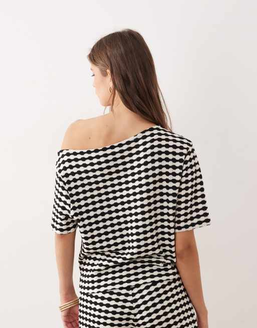 ASOS DESIGN – Svartvit, rutig, virkad topp i jersey med bara axlar, del av set, 4 av 4
