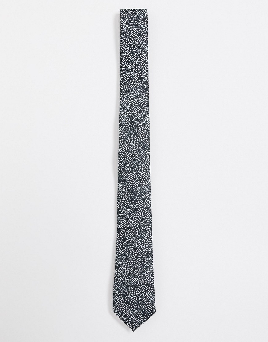 ASOS DESIGN – Svartvit smal slips med prickigt mönster