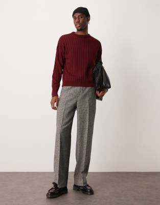ASOS DESIGN – Svartvit, smått hundtandsmönstrade finbyxor med vida ben i ylletyg - view 1