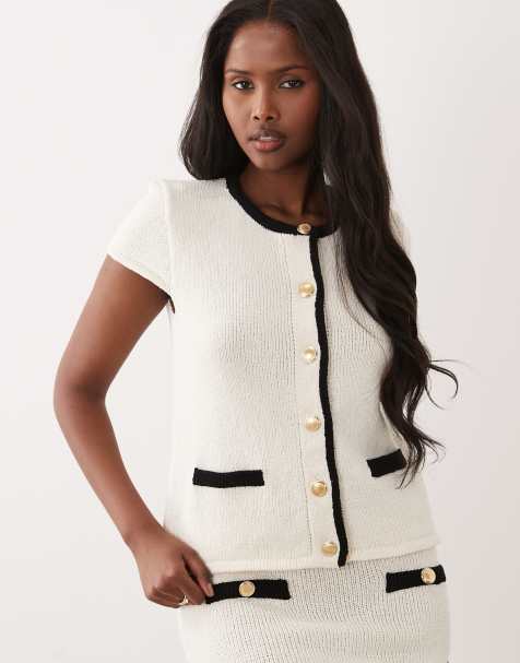 ASOS DESIGN – Svartvit, stickad kofta i bouclé, del av set - view 1