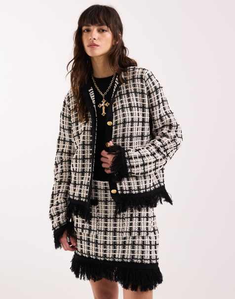 ASOS DESIGN – Svartvit, stickad kofta i tweed, del av set - view 1