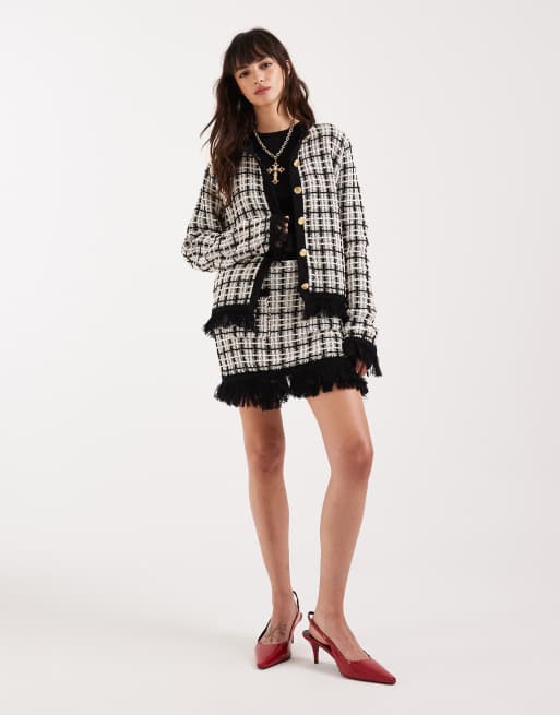 ASOS DESIGN – Svartvit, stickad kofta i tweed, del av set, 3 av 4
