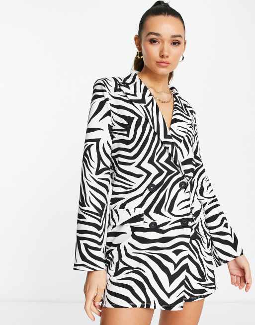 ASOS DESIGN – Svartvit, zebrarandig kavajklänning i oversize med boxig passform