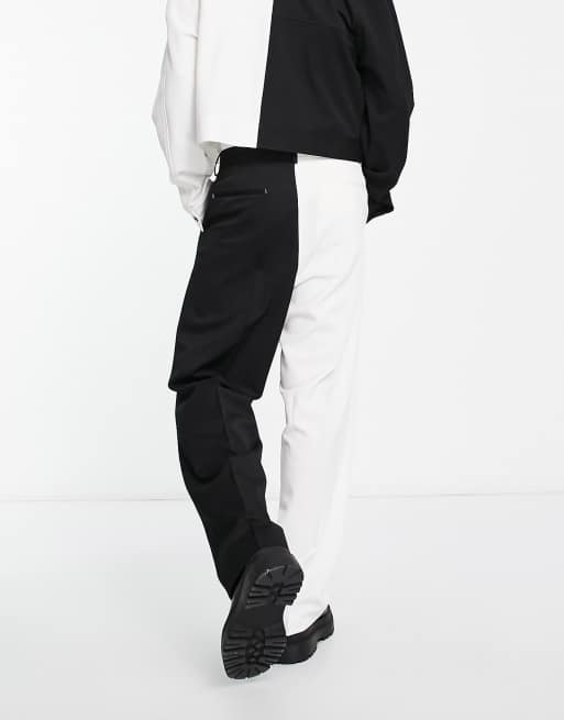 ASOS DESIGN – Svartvita, blockfärgade finbyxor med vida ben, del av set , 2 av 4