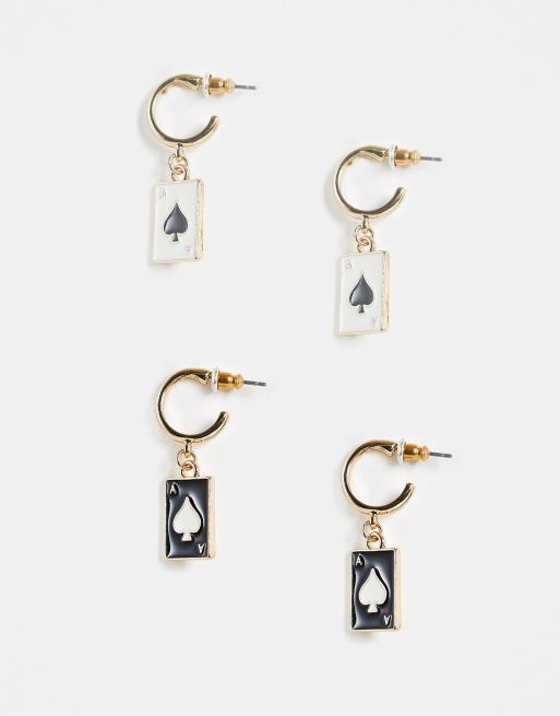 ASOS DESIGN – Svartvita, emaljprydda hoop-örhängen med spelkortsdesign, 2-pack